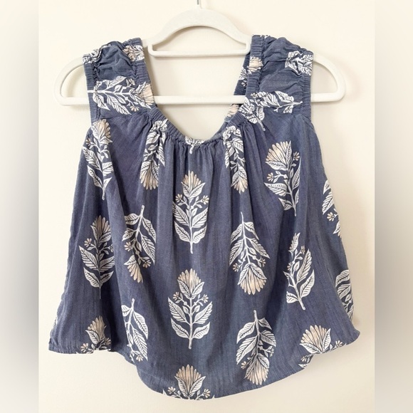 Old Navy Blue Floral Flowy Swing Bow Tie Back Crop Boxy Blouse Top - Picture 1 of 7